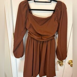 Chic Long Sleeve Brown Dress